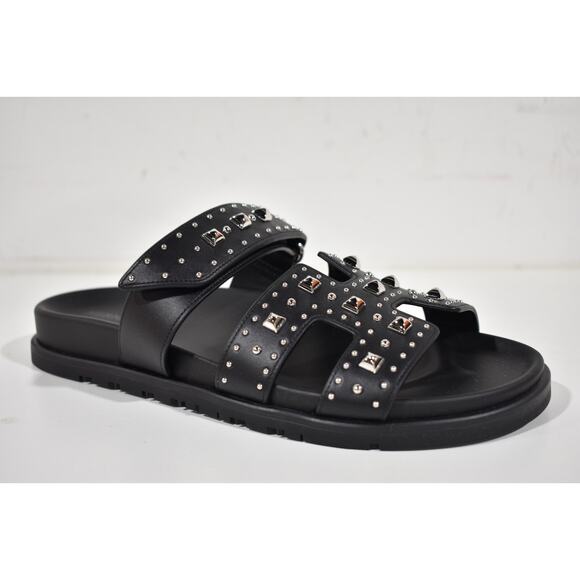 Hermes Chypre Sandal Black Studded Stud Punk Rock H Logo Strap Slide Flat 37 - Picture 4 of 16